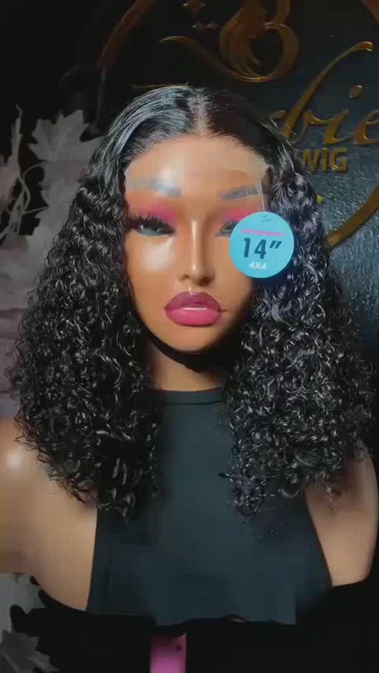 💯 Human Hair Full 4by4 Closure Jerry Curls Wig 14 Inches Glueless